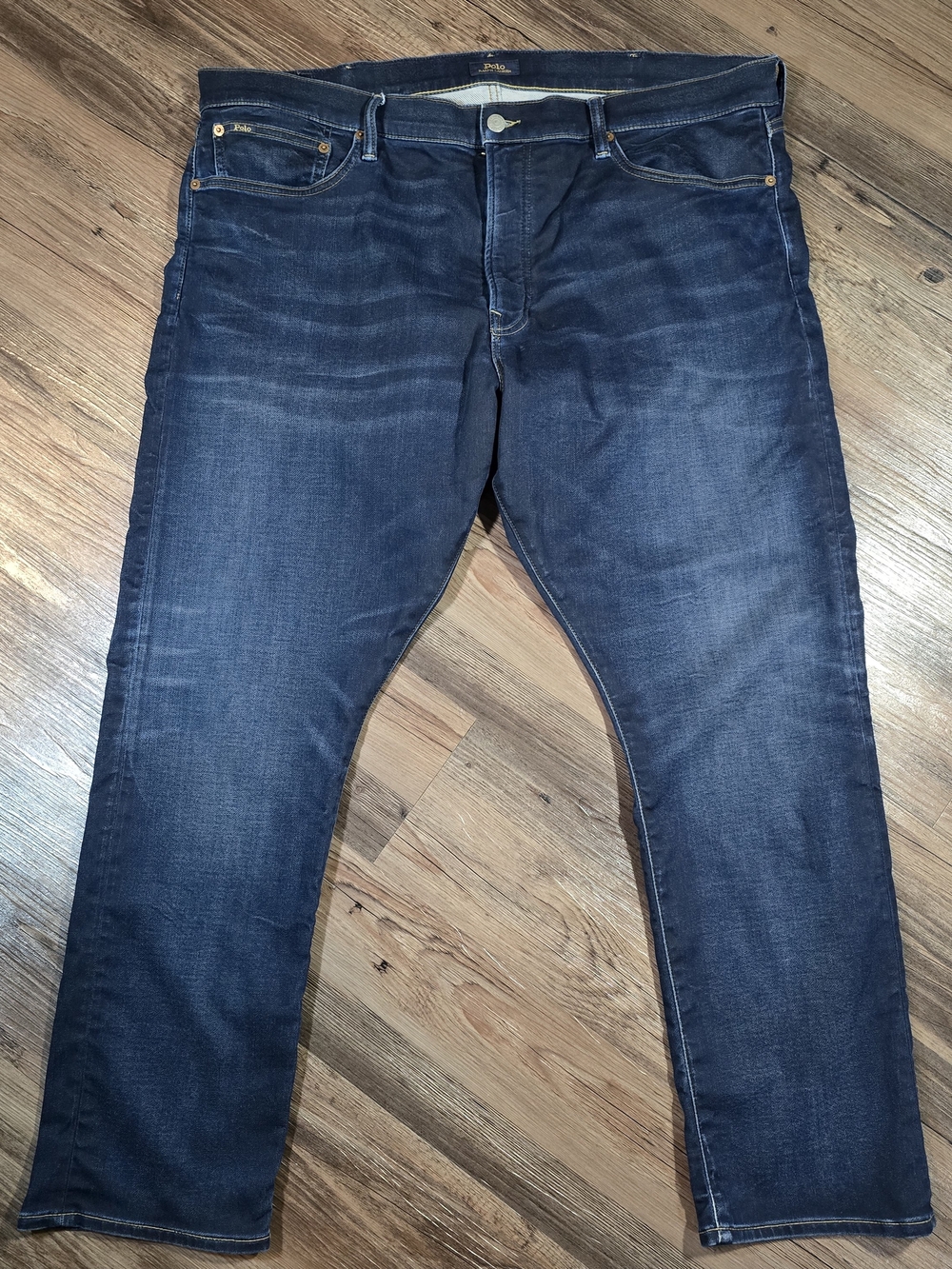 Polo Ralph Lauren Mens Dark Wash Stretch Denim Jeans Blue Leather Patch